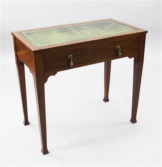 An Edwardian mahogany writing table, width 2ft 8in.